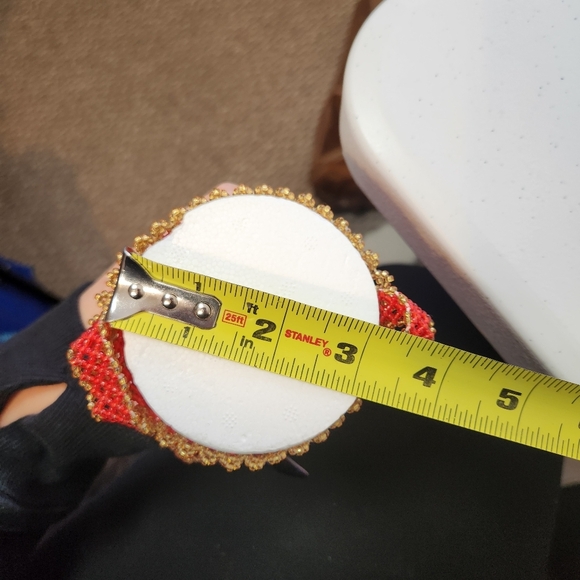 Vintage Red Gold Angels Beaded Christmas Cone Tree Ornament Handmade Stocking - Picture 9 of 10